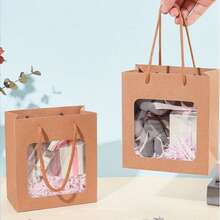 10个带窗口牛皮纸礼品袋，花店风格透明展示袋，珠宝手工包装材料，周年纪念礼品袋，DIY婚礼派对袋 - 彩色 - 查看 4