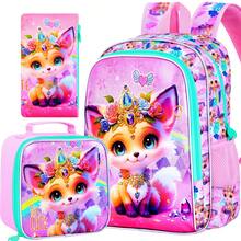 Set de 3 mochilas para niñas de 16", mochila escolar con lentejuelas y lonchera, mochilas escolares lindas con diseño de zorro para primaria y jardín de infantes - Mochila - Ver 15