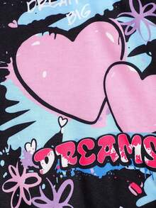 2 pezzi Tuta sportiva da ragazza con stampa a cuore e lettera, completo sportivo nero da jogging autunnale, perfetto come regalo. Tessuto confortevole, orlo a costine, set sportivo a 2 pezzi. Adatto per occasioni all'aperto