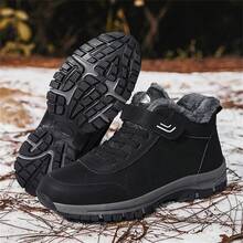 1 Pair (Sizes 35-46) Of Women's Black PU Men's Outdoor Snow Boots With Thick Fleece, Warm, Waterproof, And Anti Slip. The New Autumn And Winter Version Can Be Used For Indoor Home Work, Outdoor Hiking, Mountaineering, Off-Road Activities, And More - Black - View 4