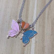 2 Stücke/Set leuchtender Schmetterling Herz Anhänger Halskette, Retro Paar/BFF/Valentinstag Geschenk