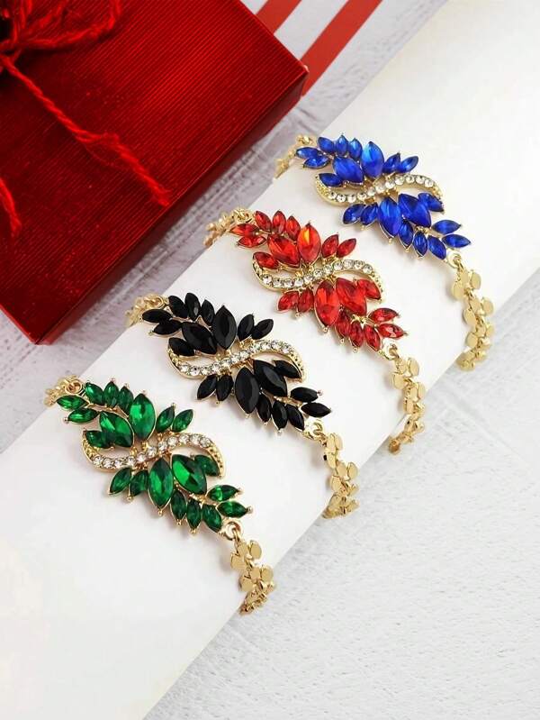 1pc Crystal & Rhinestone S-Shaped Bracelet, Paved Rhinestones S-Shaped Resin Flower Bracelet For Women