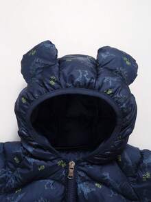 Autumn/Winter New Dinosaur Print Lightweight Warm Hooded Jacket For Toddler Boys & Girls, Kids, Infants - Blue - View 6