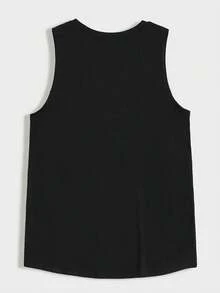 Men's Summer Casual Slogan & Palm Tree Print Round Neck Tank Top - màu đen - Xem 2