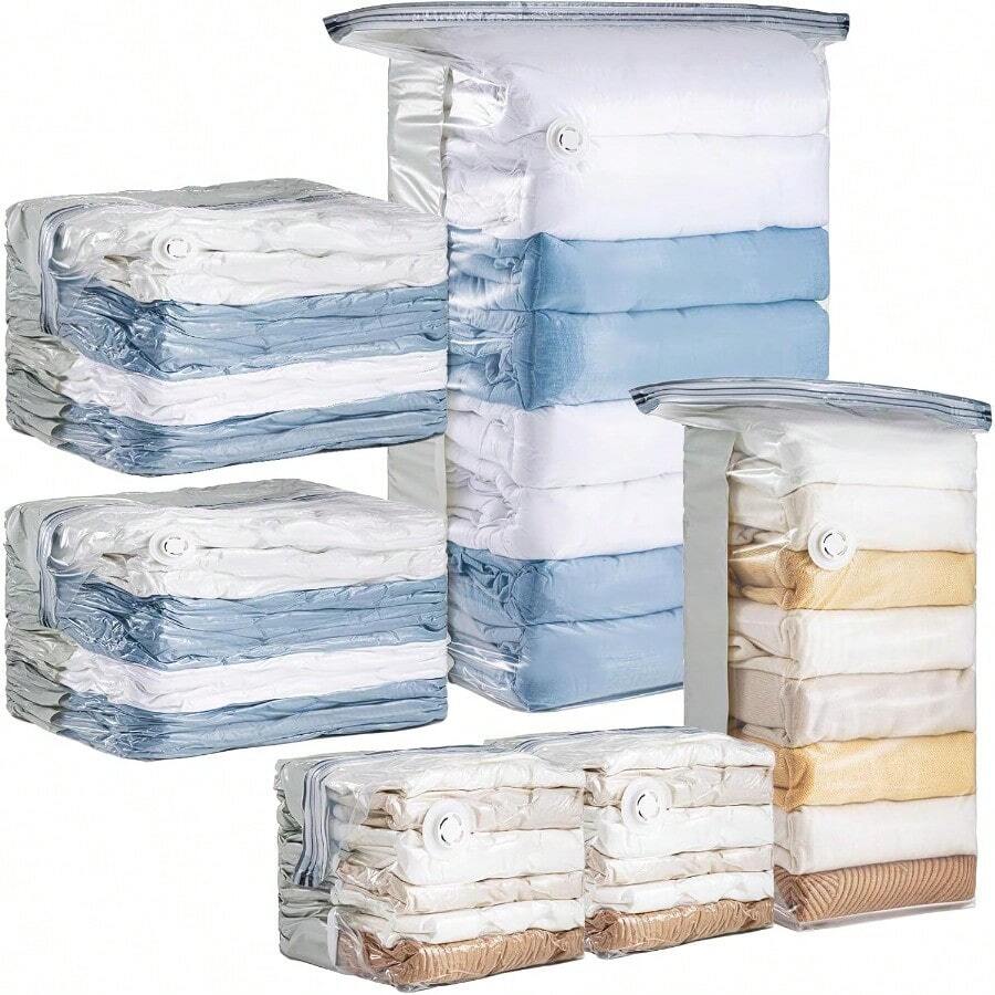6 Pack Vacuum Storage Bags Cube Combo 3 Jumbo+3 Medium Vacuum Seal Bags For Clothing Bedding Blanket Space Saving Closet Organization - Kem - Xem 1