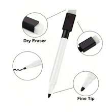 12 piezas Bolígrafos magnéticos de pizarra blanca para refrigerador, marcadores borrables de pizarra blanca para calendario/agenda del refrigerador, marcadores de borrado en seco de alta calidad con borrador, tinta negra, Body negro/blanco, bolígrafos de pizarra blanca, marcadores de borrado en seco negros con borrador incorporado y tinta de colores, creativos, a base de agua, bolígrafos borrables de alta calidad