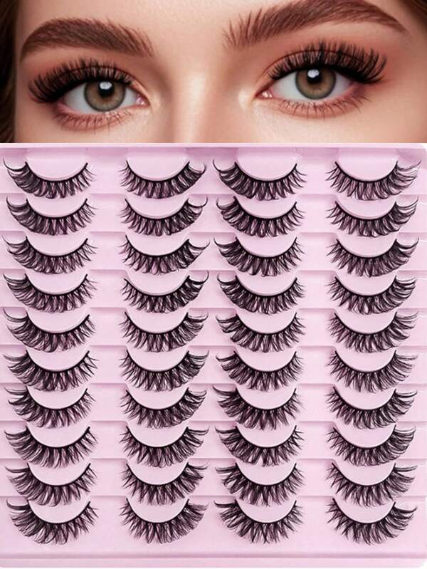 20 Paar D-Curl Wimpern Dramatisches Volumen Falsche Wimpern Natürliches Aussehen Russisches Streifenwimpernverlängerungs-Set für den täglichen Gebrauch