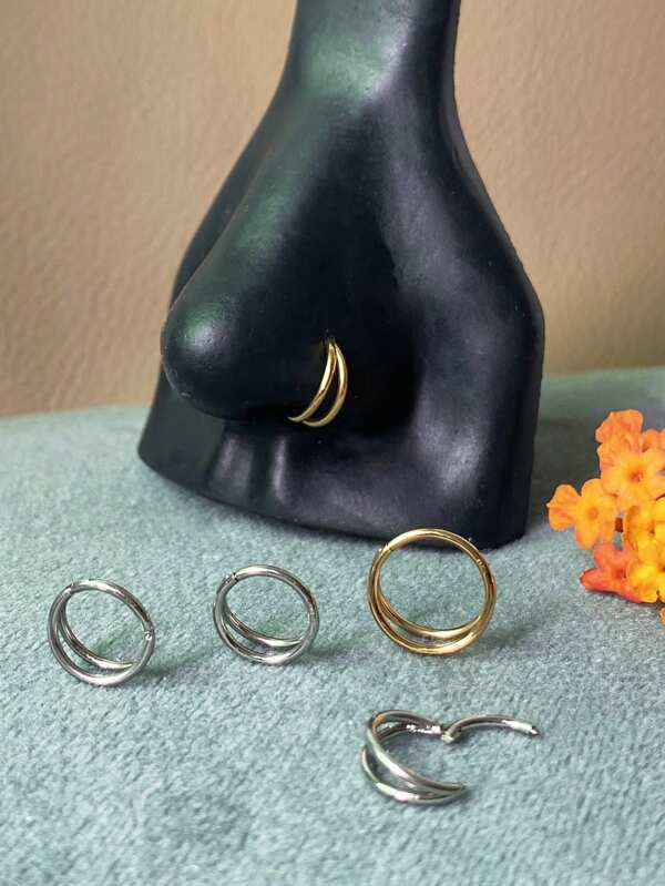 1pc Stainless Steel Double Line Nose Ring Septum Hoop Nose Ring Lip Ring Earring