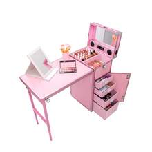 Rolling Foldable Makeup Table, 5 Drawers With Large Space, Multi-Function, Retractable Nail Table, Foldable Cosmetic Box For Technician Workstation, Mobile Makeup Artist Trolley, Pink - 粉色 - 查看 11