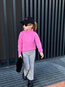 Lontakids Toddler Girl Flare Pants 3 Pack Ruffle Ribbed Baby Bell Bottoms Slub Cotton Solid Elastic Waist Trousers - GreyBlackPurpleLine - 查看 5