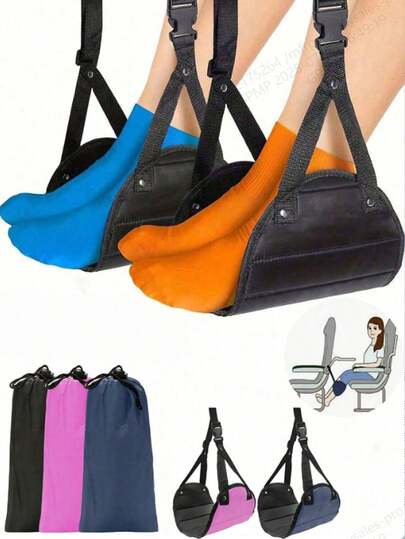 Reposapiés de avión negro, portátil y ajustable, ligero y fácil de transportar, se puede usar como soporte para las piernas estilo hamaca de escritorio, adecuado para avión, oficina, exterior y automóvil. Esencial para viajes, esencial para volver a la escuela, esencial para acampar, accesorio de vacaciones, mini bolsa de almacenamiento de verano gratis, unisex.