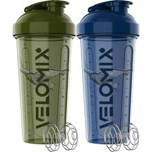 2 Pack 28oz Fitness Shaker Bottles With Stainless Steel Whisk Balls, Leakproof Protein Mixer Cup For Gym Workout School Travel, Includes Cleaning Brush & Wide Mouth Design For Easy Mixing - 2)藍色/綠色 - 查看 1