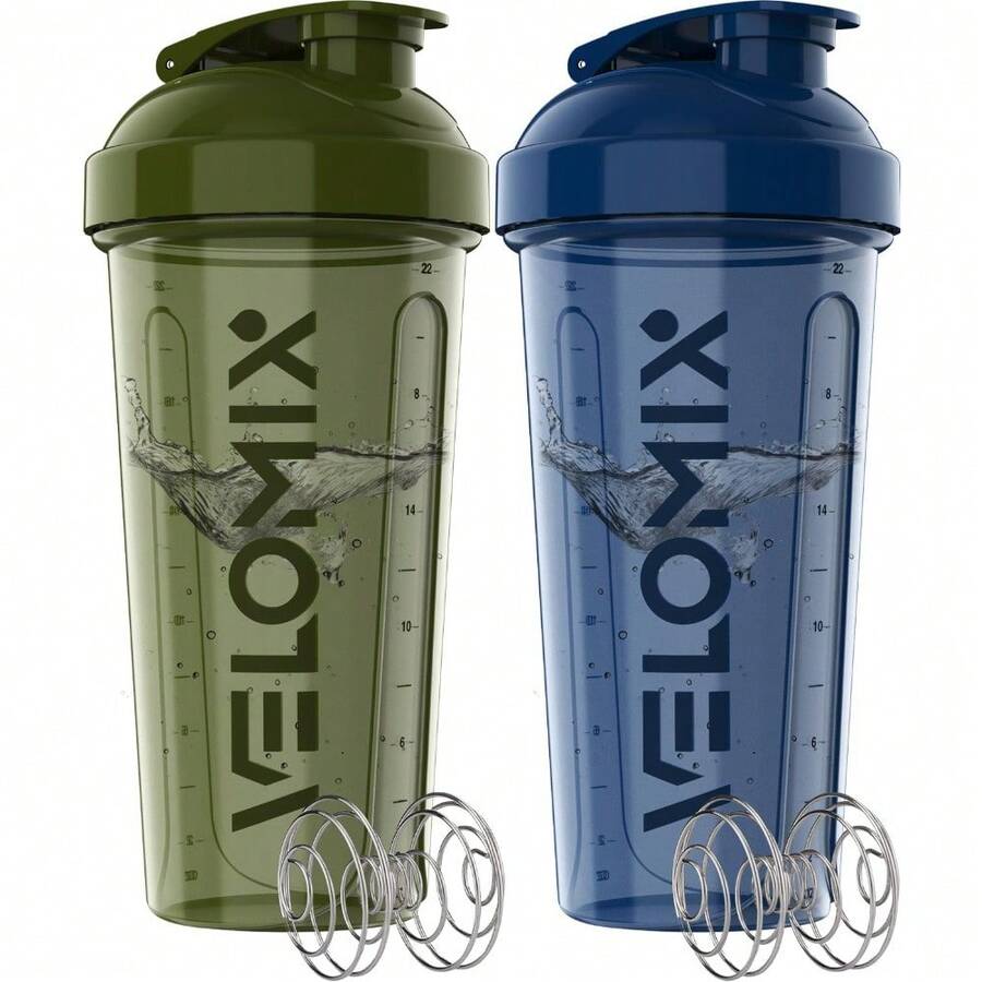 2 Pack 28oz Fitness Shaker Bottles With Stainless Steel Whisk Balls, Leakproof Protein Mixer Cup For Gym Workout School Travel, Includes Cleaning Brush & Wide Mouth Design For Easy Mixing - 2)藍色/綠色 - 查看 1