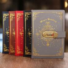 1 PU 密码锁笔记本，100 张/200 页，两种款式，金色/银色，学习用品，文具用品，办公用品 - A5 - 查看 3