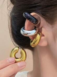 2pcs-6pcs Gothic Style Thick Hollow C-Shaped Ear Cuffs, Non-Piercing Earrings For Women Daily Wear