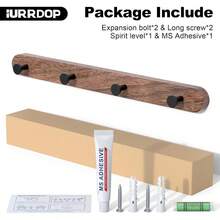 SDFGSDF 17 Inch Walnut Wood Wall Mounted Coat Rack With 4 Black Hooks, Adhesive Mounted Entryway Hooks, Modern Natural Wooden Pegs For Hanging Coat Clothes Hat Bag Purse Key And Towel - 帶有 4 個黑色圓形掛鉤的衣帽架 - 查看 5