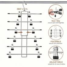 6-Tier Metal Pants Hanger With Clips - Space-Saving Wardrobe Organizer For Jeans, Scarves, And Skirts - Durable Painted Finish, Multi-Layer Storage Rack For Closet Organization, Compact Clothes Storage | Spacesaving Design | Metal Construction, Hangers For Clothes - Black - View 7
