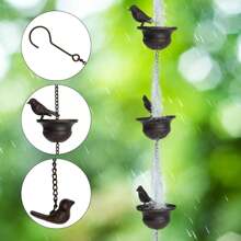 1 Stück Metallvögel auf Tassen Regenkette für Outdoor, Regenketten für Dachrinnen Fallrohre, hängende Outdoor Gartendekoration, Dunkelbraun (ausgestattet mit 8 Tassen und 9 3D Vogelmodellen)