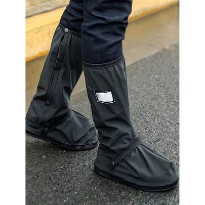 1 par de botas de lluvia plegables y portátiles de encaje negro, antideslizantes e impermeables, diseño de caña alta, disponibles en múltiples tallas, adecuadas para exteriores, escuela, taller, hogar, viajes, ciclismo y almacenamiento de zapatos para días lluviosos