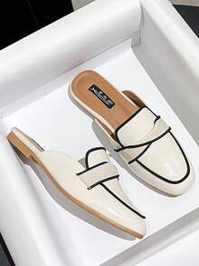 Mengshangli Women's Soft Leather British Style Loafer Mules, Breathable Closed Toe Net Mesh Slip-On Sandals - Beige - View 1