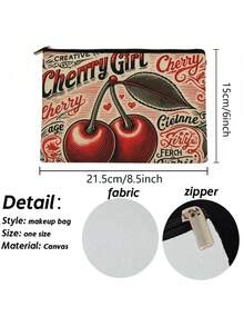 1 件复古樱桃化妆包 - 樱桃设计复古化妆包，便携式旅行收纳袋，可收纳刷子和洗漱用品，男女通用美学配件包，健身、露营、商务旅行、化妆旅行包、圣诞礼物 - 彩色 - 查看 2