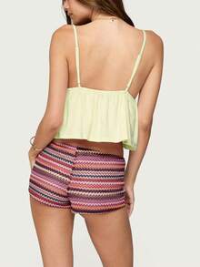 Womens V-Neck Babydoll Tank Top Summer Front Tie Crop Tops Solid Color Slim Camisole Spaghetti Strap Cami Tops Casaul Open Back Blouse For Streetwear Going Out Outfit - Màu vàng - Xem 2