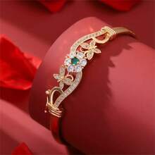 1 Fashionable, Charming, Elegant, Romantic, Retro, Simple, Atmospheric, Creative Hollow Flower Design Inlaid With Zirconia Geometric Flower Decoration Bracelet, Suitable For Women's Daily Wear, Gatherings, Dates, Bridesmaid Gifts