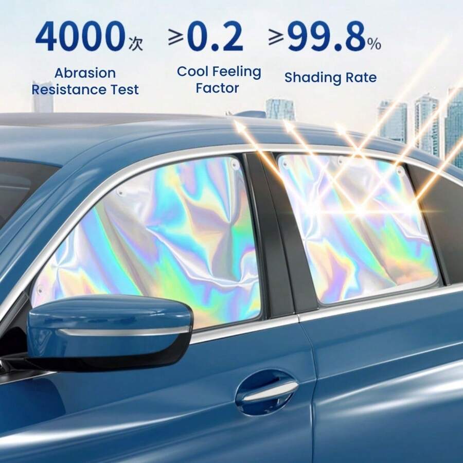 Set Of 4 Suction Cup Car Sunshades, Magnetic Pull-Down Curtains For Vehicle Side Windows, Providing Privacy And Sun Protection Inside The Car.