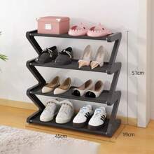 1pc 4-Tier Z-Shaped Shoe Rack, Plastic Freestanding Storage Shelf, Multifunctional Large-Capacity Storage Rack,Easy Assembly Floor Mounted Organizer For Living Room, No-Tool Installation, Stackable Home & Dorm Room Essential,Save Space, Home Organization Shoes And Boots Storage Sundries, Suitable For Corridors, Closets, Living Rooms, Bedrooms