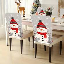 1pc/4pcs/6pcs/10pcs Christmas Series, Snowman & Snowflake Print Plush Chair Cover, Removable Short Plush Material Chair Slipcover, Chair Back Protector, Suitable For All Seasons, Holiday Decor Chair Cover For Dining Room, Living Room, Home, With Back Protection, Fit For Dining Room, Office, Living Room, Hotel And Home Decor - ZYBT-182 - View 8