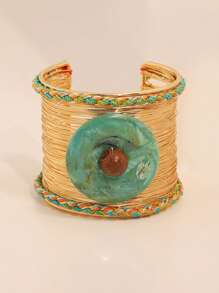1pc Handmade Colorful Bohemian Style Wire Wrapped Open Bangle Bracelet, Fashionable For Women, Suitable For Vacation, Beach, Party And Daily Wear
