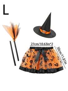 Set fustă scurtă de balet vrăjitoare pentru fete, cu pălărie și mătură, fustă scurtă cu curea elastică pentru dressing de Halloween, prințesă vrăjitoare costumată, violet negru portocaliu, articole de petrecere, decor cameră, cadouri de petrecere pentru copii - Multicolor - Vizualizare 15