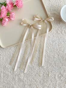 6pcs/2pcs Black/Beige/Pink 27cm/10.62in Extra Long Lace Mesh Ribbon Bow Hair Clips, Elegant Cute Simple Fashion Streetwear High-End Satin Lace Mesh Bow Retro Palace Style Minimalist, Suitable For Women Daily Decoration, Hairstyling, Makeup, Commute, Vacation, School, Party, Holiday, Gift, Claw Clips, Hair Claws, Hair Slide, Hair Barrettes, Alligator Hair Clip, Fall, Black Accessories, Winter Outfit For Women, Bows