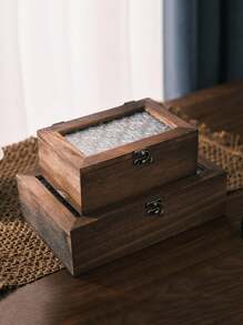 1个手工复古木质玻璃门柜，适合存放化妆品和杂物，复古木质首饰收纳盒，桌面化妆盒，女士礼物