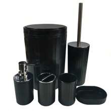 6er Badezimmer Accessoires Set, Kunststoff & Bambus Bad Ensemble Kit mit Seifenspender, Zahnputzbecher, Zahnbürstenhalter, Seifenschale, Toilette-Bürste & Halterung, Mülleimer, Geschenkset für Geburtstag, Feiertage, Einweihung, Weihnachten, in den Farben Schwarz, Weiß und Grau erhältlich