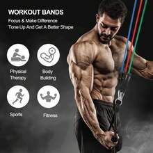 Resistance Bands,Exercise Bands,Resistance Bands For Working Out With Handles For Men And Women,Workout Bands With Door Anchor And Ankle,Strength Training Home Gym Equipment - 18件套裝-150磅混合裝 - 查看 10