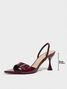 صنادل نسائية ذات كعب عالي، موضة كعب عالي راقية للحفلات والخارج، كعب إبزيم، مادة نسيج لامعة، جذاب وأنيق، لون بوردو، مناسب للربيع والصيف