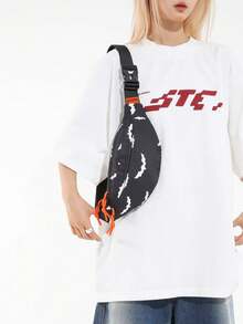 Fashionable & Versatile Women's Chest Bag, Featuring Cow, Leopard, Zebra Print Nylon Fabric, Suitable For Couples, Shoulder Bag, Crossbody Bag, Waist Bag, Sports, Commuting, Daily Use - Black - View 3