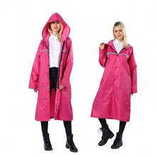 Pahajim Long Lightweight Waterproof Raincoat For Adults With Hood - Unisex Rain Poncho Jacket, Windbreaker - 玫瑰紅 - 查看 1