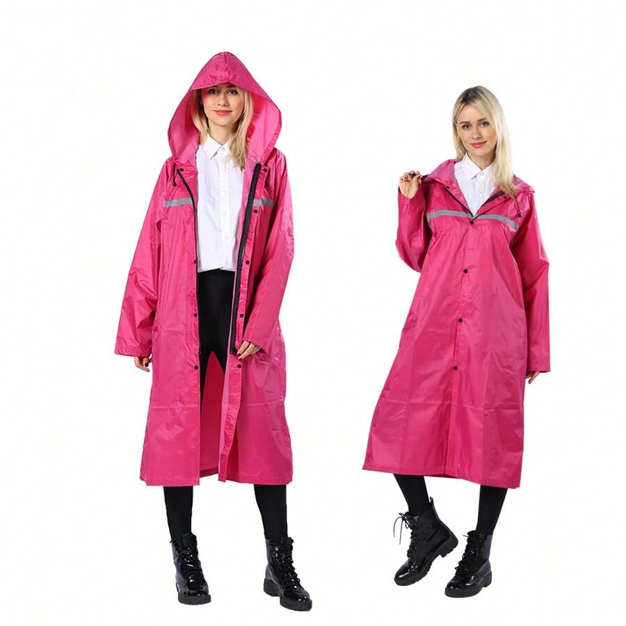 Pahajim Long Lightweight Waterproof Raincoat For Adults With Hood - Unisex Rain Poncho Jacket, Windbreaker - 玫瑰紅 - 查看 1