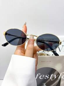 新款复古经典小框椭圆形时尚眼镜，极简主义高端朋克眼镜，适合派对、街头风格、T台椭圆形墨镜 - 彩色 - 查看 3