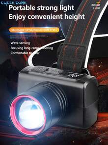 户外高亮度可充电头灯，带传感器、电量显示、变焦功能、长电池寿命 LED 头灯，适用于露营、徒步旅行、洞穴探险、钓鱼、狩猎