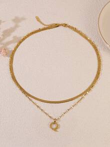 1pc Minimalist Stainless Steel Double Layer Necklace With Uppercase Letter Pendant, Suitable For Women's Daily Wear Or As A Gift For Friends - Yellow Gold - View 32