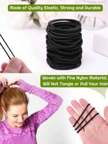 10条/30条/50条/100条装高弹加厚基础黑色发圈，发饰，发带，马尾辫发圈，美发造型工具，多功能发饰，不伤发，适合浓密卷发，男女通用，一次性使用，适合日常发型、户外发型、洗澡等场合，弹性发带，休闲派对、工作通勤、运动、校园约会、度假、日常旅行，是送给妈妈、朋友、情侣、同学的理想礼物，头饰/头饰