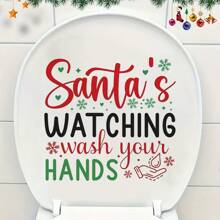 Autocolant decorativ pentru baie cu Moș Crăciun amuzant - Autocolant de perete de Crăciun cu text parodic umoristic, autoadeziv, ușor de dezlipit și lipit, autocolant de perete detașabil, decor festiv de Crăciun tip casă de la țară pentru sufragerie, bucătărie sau baie, decor de Crăciun pentru baie, decor de Crăciun