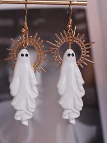 1 对时尚幽灵吊坠耳环，波西米亚合金耳环，百搭，适合女性 - 白色 - 查看 2