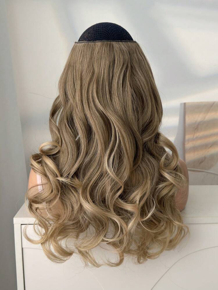 20-Inch Ombre Brown-Golden Synthetic Fiber Clip-In Hair Extensions, Natural Wavy Curls - Brown Ombre - View 4