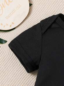 Baby Letter Print Baby Casual One-Piece Short Sleeve Cute Crawler - Black - View 3