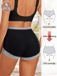 MEIYATING 4pcs Women's Hipster Briefs Fashionable Color-Block High Waist Tummy Control Comfort Fit Panties For Women