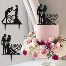 1 pieza/3 piezas/6 piezas Decoración para pastel de boda en negro y dorado, adecuado para decoración de pastel de fiesta de boda - Multicolor - Ver 2